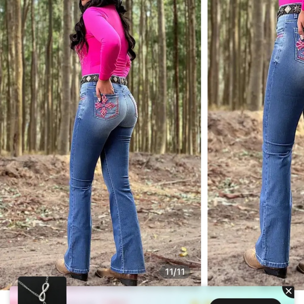 Flamingo jeans Cross embroidered